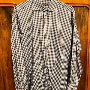 Peter Millar Blue and Brown Checkered Dress Shirt